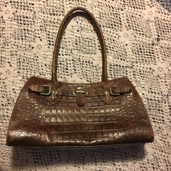 PRUNE DARK BROWN ALLIGATOR EMBOSSED SATCHEL NEW - Picture 1 of 7